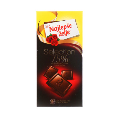 Najlepše želje čokolda crna 75 % kakao 75 g Soko štark