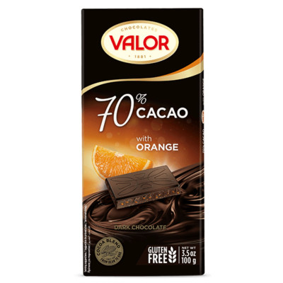 Čokolada tamna sa narandžom 70% bez glutena 100g Valor