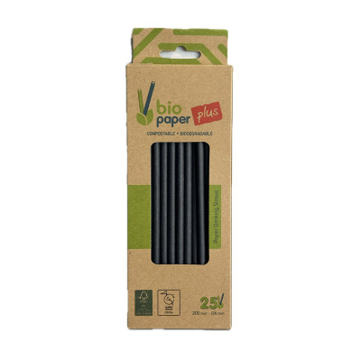 Papirne slamčice crne 200x6mm 25kom Micropack